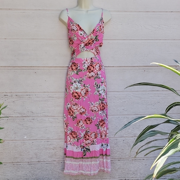 Maaji Dresses & Skirts - Maaji Womens Lisse Pink Floral Print Maxi Dress Size S